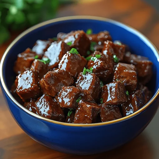 Smoky, tender chopped beef with a hint of BBQ glaze in a bright blue bowl – Chopped Beef Pound