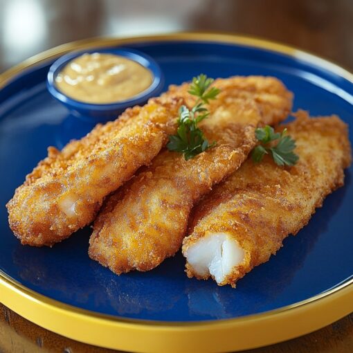 Crispy, golden-brown fried catfish fillets arranged on a blue and yellow food tray – Fried Catfish 10 Fillets