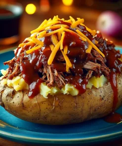 Loaded baked potato topped with slow-smoked chopped beef and drizzled with BBQ sauce – The Chopped Champ