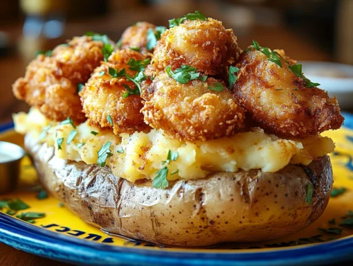 Loaded baked potato with crispy fried catfish and a side of homemade tartar sauce – The Southern Catch